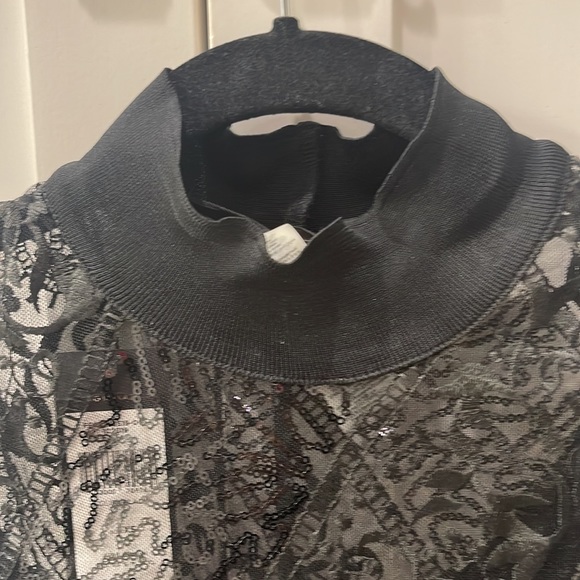 NWT XS BCBG sheer embroidered & sequined dress with black slip dress underneath - Picture 5 of 9